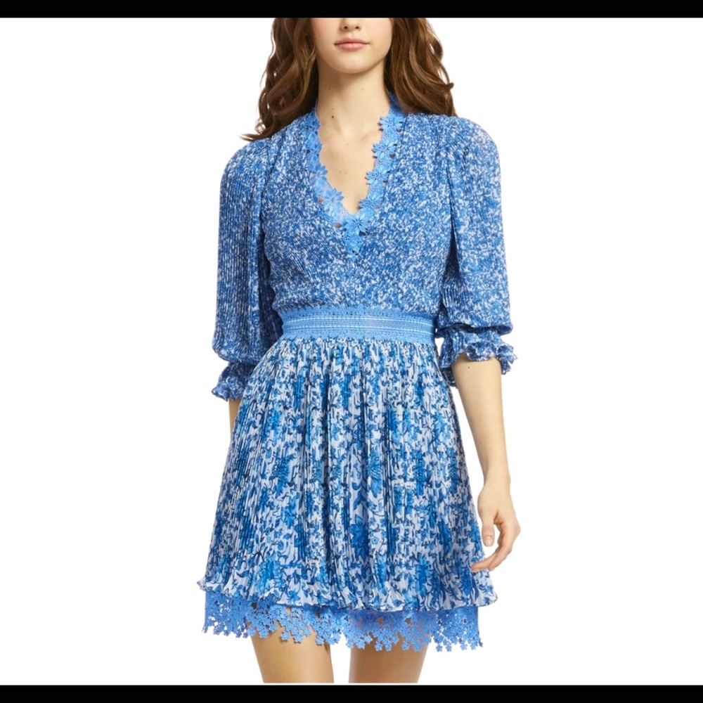 Alice and Olivia Jonna Pleated Floral Mini Dress 0